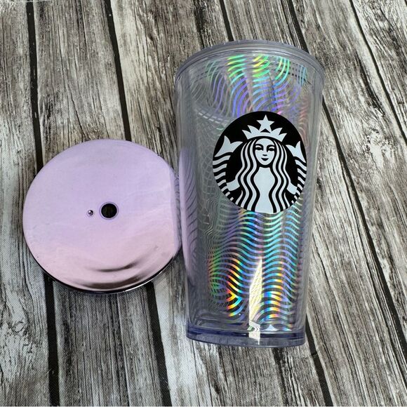 2016 Starbucks Iridescent Waves Grande 16oz Tumbler & Lid NO STRAW 16 oz Purple - Picture 2 of 6